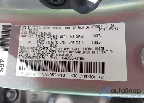 2021 Toyota Tacoma Trd Off-Road z USA, uszkodzony, nr VIN 3TMCZ5AN7MM413496